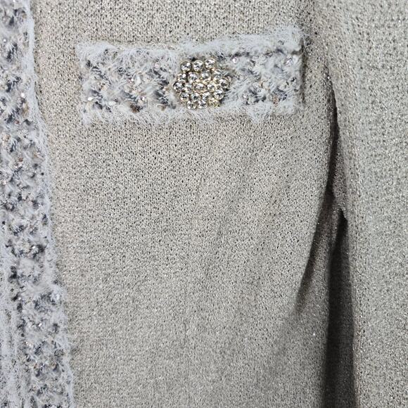 St. John Couture Santana Knit Metallic Tan Blazer Rhinestone Trim Zip Front 4 - Picture 11 of 11